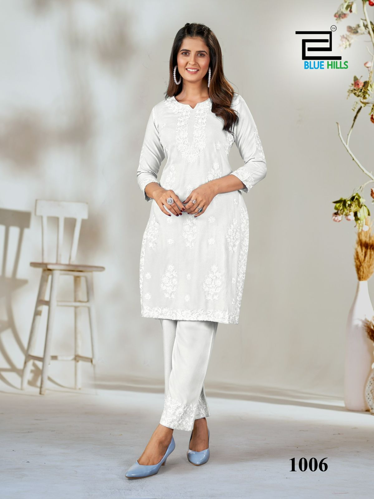 Wonder By Blue Hills Black And White Rayon Kurti With Bottom Wholesale In India